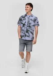 QS Kurzarmhemd aus Viskosemix Hellblau/Blau/Grau