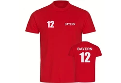 multifanshop T-Shirt Herren Bayern Trikot Nummer 12 Rot/Lila/Dunkelrot