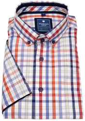 Redmond Kurzarmhemd Button-Down-Kragen Comfort Fit Rot/Mischfarben/Hellblau