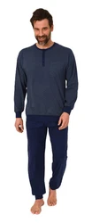 Normann Pyjama Herren Schlafanzug mit Bündchen Dunkelblau/Blau