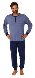 Normann Pyjama Herren Schlafanzug mit Bündchen Dunkelblau/Blau