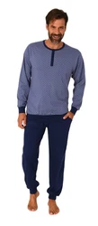 Normann Pyjama Herren Schlafanzug mit Bündchen Dunkelblau/Blau