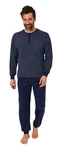 Normann Pyjama Herren Schlafanzug mit Bündchen Dunkelblau/Blau