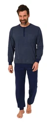 Normann Pyjama Herren Schlafanzug mit Bündchen Dunkelblau/Blau