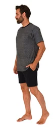 Normann Pyjama Schlafanzug kurz Shorty Dunkelgrau/Grau/Schwarz