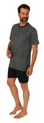 Normann Pyjama Schlafanzug kurz Shorty Dunkelgrau/Grau/Schwarz