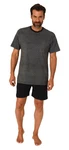 Normann Pyjama Schlafanzug kurz Shorty Dunkelgrau/Grau/Schwarz