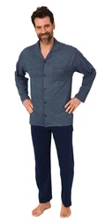 Normann Pyjama Herren Langarm Schlafanzug zum Durchknöpfen Grau/Hellblau/Blau/Dunkelblau