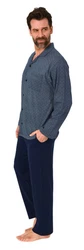 Normann Pyjama Herren Langarm Schlafanzug zum Durchknöpfen Grau/Hellblau/Blau/Dunkelblau