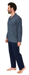 Normann Pyjama Herren Langarm Schlafanzug zum Durchknöpfen Grau/Hellblau/Blau/Dunkelblau