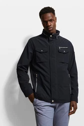 bugatti Langjacke mit einrollbarer Kapuze Schwarz/Dunkelblau/Grau/Dunkelgrau