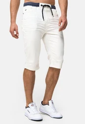 Indicode Herren Jeans Shorts Vasile Creme/Weiß