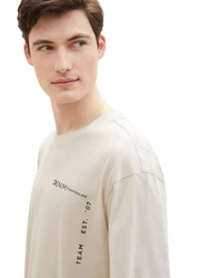 TOM TAILOR Denim T-Shirt mit Print Beige/Khaki/Braun