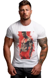 Print-Shirt Stylisches Kurzarm T-Shirt 24RS047 im Kmpfer Motiv