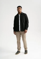 MELA Langarmhemd Herren Twill Hemd ASHUTOSH Schwarz/Hellblau