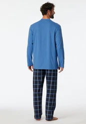 Schiesser Pyjama Comfort Nightwear Grau/Blau/Dunkelblau/Hellblau