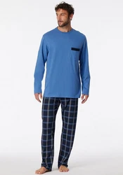 Schiesser Pyjama Comfort Nightwear Grau/Blau/Dunkelblau/Hellblau