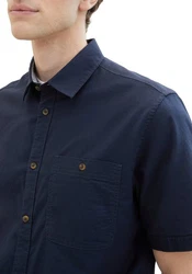 TOM TAILOR Kurzarmhemd mit Brusttasche Dunkelblau/Hellblau/Blau