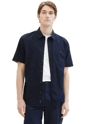 TOM TAILOR Kurzarmhemd mit Brusttasche Dunkelblau/Hellblau/Blau