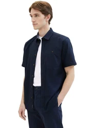 TOM TAILOR Kurzarmhemd mit Brusttasche Dunkelblau/Hellblau/Blau