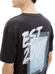 TOM TAILOR Denim T-Shirt mit Print Hellgrau/Grau/Hellblau/Beige