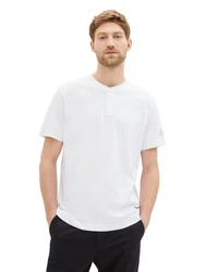 TOM TAILOR Henleyshirt mit Knopfleiste Weiß/Creme/Schwarz