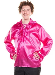 T-Shirt Satinhemd mit Rschen pink Geschnrtes Rschenhemd mit glnzender Oberflche