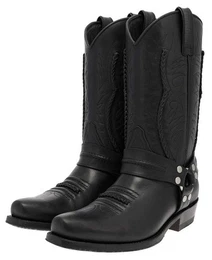MB007 Bikerstiefel Schwarz Cowboystiefel Rahmengenht Westernstiefel