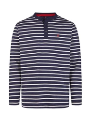 Wind sportswear Longsweatshirt Herren Longsleeve mit Knopfleiste Dunkelblau/Rot/Blau