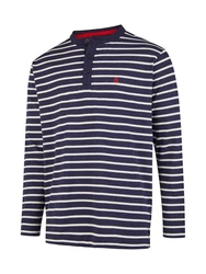 Wind sportswear Longsweatshirt Herren Longsleeve mit Knopfleiste Dunkelblau/Rot/Blau