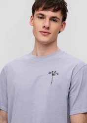 QS Kurzarmshirt Printshirt Lila/Grau/Hellblau/Hellgrau