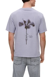 QS Kurzarmshirt Printshirt Lila/Grau/Hellblau/Hellgrau