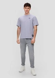 QS Kurzarmshirt Printshirt Lila/Grau/Hellblau/Hellgrau