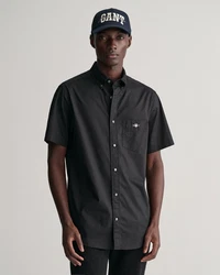 Gant Kurzarmhemd Regular Fit Popeline Hemd Schwarz/Dunkelgrau