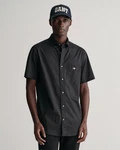 Gant Kurzarmhemd Regular Fit Popeline Hemd Schwarz/Dunkelgrau