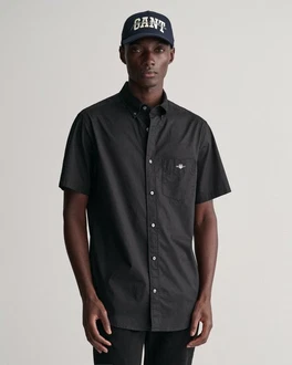 Gant Kurzarmhemd Regular Fit Popeline Hemd Schwarz/Dunkelgrau