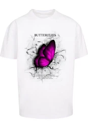 Merchcode T-Shirt Butterflies Heavy Oversized Tee Orange/Braun/Rosa/Lila/Weiß