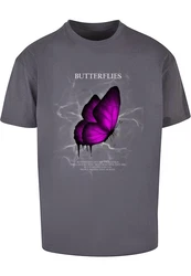 Merchcode T-Shirt Butterflies Heavy Oversized Tee Lila/Rosa/Dunkelgrau/Fliederfarben/Orange