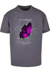 Merchcode T-Shirt Butterflies Heavy Oversized Tee Lila/Rosa/Dunkelgrau/Fliederfarben/Orange