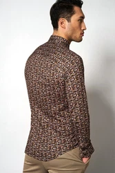 Desoto Langarmhemd Kent Beige/Braun/Khaki