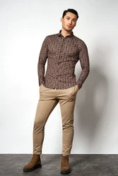 Desoto Langarmhemd Kent Beige/Braun/Khaki