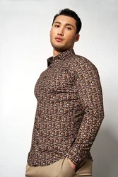 Desoto Langarmhemd Kent Beige/Braun/Khaki