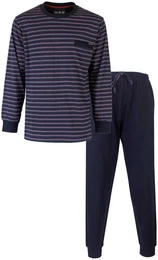 M.E.Q. Schlafanzug Herren Pyjama lang mit Bndchen (2 tlg) Baumwolle