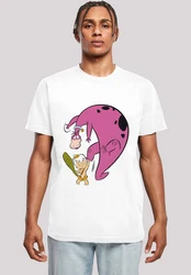 F4NT4STIC Kurzarmshirt Bamm Bamm And Dino T-Shirt Rundhals Weiß/Grau/Creme