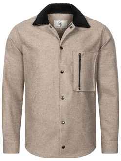 Rock Creek Flanellhemd mit Teddyfell-Kragen Beige/Braun/Grau