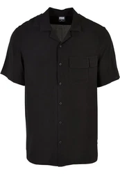URBAN CLASSICS Langarmhemd Viscose Camp Shirt Schwarz