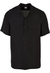 URBAN CLASSICS Langarmhemd Viscose Camp Shirt Schwarz