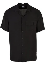 URBAN CLASSICS Langarmhemd Viscose Camp Shirt Schwarz