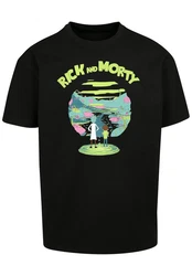F4NT4STIC Kurzarmshirt Herren Rick and Morty with Heavy Oversize Tee Schwarz/Dunkelrot