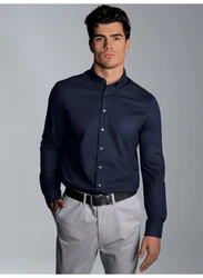 Trigema Poloshirt Business-Hemd aus DELUXE-Single-Jersey Dunkelblau/Hellblau/Blau